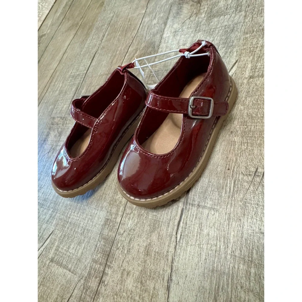 Old Navy Toddler Girls Burgundy Patent Mary‎ Jane Buckle Shoes Size 6 NEW